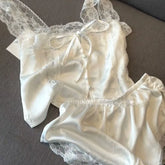 White Pajamas Sleepwear Spaghetti Strap Shorts Sets 2 Pieces Lace Night Wears Korean Sleeping Lace Home Suit