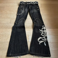 High Waist Harajuku Loose Embroidered Jeans with Rock Punk Style Y2K Micro La Retro Wide Leg Pants