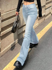 Vintage High Waist Flare Jeans Stretchy Bootcut Tight Denim Pants Bell Bottoms Casual Slim Fit Trousers