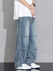 Cargo Jeans Wide Leg Denim Pants Straight Baggy Jeans Asian Size L-5XL