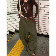 Loose Knife Edge High Waist Straight Leg Denim Jeans American Retro Silhouette Long Trousers