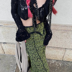 Rural girl style lace color contrast bag buttock fishtail dress cross-border retro low-rise slim-fit skirt