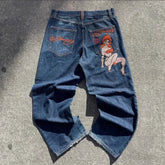 Y2K jeans Letter Harajuku print pattern Vintage High Waist Wide Leg Jeans American style Goth Hip Hop Streetwear