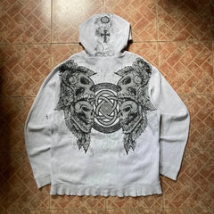 Vintage Oversized Skull Graphic Zipper Hoodie Y2K Harajuku Hip Hop Gothic Couple Casual Joker Sweatshirt Coats