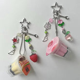 Japanese Pudding Keychain, Pink Yellow Egg Flan Charm, Y2K Heisei Retro Beaded Accessory