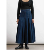 plus Size Pleated High Waist Denim Skirt Elegant Washed Denim Zipper Closure Skirt