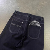 Retro Black Jeans Trendy Disc Embroidery Streetwear Wide Leg Pants Hip Hop Harajuku Casual Loose Trousers