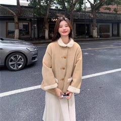 Retro Korean Style Cotton Jacket Lamb Fur Unique Beautiful Short Size Milk Series Cotton Coat