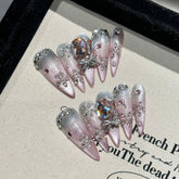 Handmade Press on Nails Shiny Pink Cat Eye Fake Nails