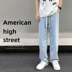 Casual Straight-Leg Jeans Loose-Fit Elastic Waist American Style Wide-Leg Trousers Arrival High Street Fash