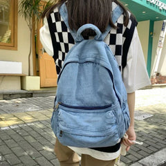 Gray Denim Backpack Leisure Travel Outing Shoulder Bag Schoolbags Suitable