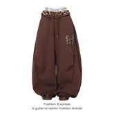 Brown Sweatpants Baggy Leopard Patchwork Pants Harajuku Y2k Vintage Oversize Trousers