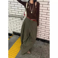 Loose Knife Edge High Waist Straight Leg Denim Jeans American Retro Silhouette Long Trousers