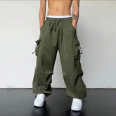 Casual Cargo Pants Streetwear Classic Man Straight Wide-leg Pants Drawstring Workwear Trendy Loose Cargo Trousers