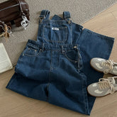 Denim Jumpsuits Korean Style Vintage Solid Color Casual All-Matched Ankle-Length Sleeveless Spaghetti Strap Overalls