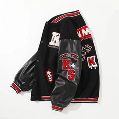 American Letter Flocking Baseball Uniform Jacket Y2K Retro Vintage Lovers Motorcycle