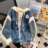 Loose Lazy Style Denim Patchwork Hoodie Outerwear Sweater Jacket Korean Version Casual Coat