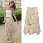 Skirts Features Printed Fabric With Elastic Waistband Mid-Rise Tierred Hem Long Skirts Prairie Chic Casual
