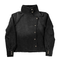 Y2k Fencing Jacket Vintage Wash Gradient Irregular Buttons Unisex Jacket Gothic Harajuku Streetwear Canvas Cotton
