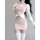 Suite Niche Korean Style Sweatervest Skirt Set Three Piece Single Piece Ins Overlay
