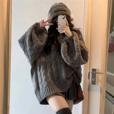 Sweater Harajuku Oversized Knitted Pullovers Korean Long Sleeve V Neck Knitwear Preppy Solid Loose Jumper