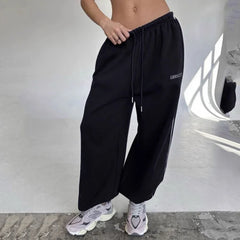 American Black Retro Hip-Hop Oversized Streetwear Casual Sweatpants Loose Jogging Pants High Waist Wide-Leg Pants