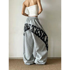 Grey Baggy Wide Leg Sweatpants American Letter Print Pants Harajuku Japanese Vintage Y2k Casual Trouse