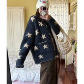 Vintage Star Knitted Cardigan Harajuku Print Sweater Outerwears Korean Long Sleeve Knitwears Ladies Casual Jumpers