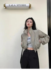 Vintage Windbreaker Cropped Jackets Harajuku Oversized Streetwear Long Sleeve Elegant Top