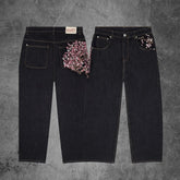 Y2k Trendy Baggy Jeans Harajuku Retro Blossom Embroidery Pants Gothic High Street Streetwear Unisex Straight Denim Trousers