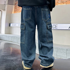 Teen Boys Jeans Children's Straight Trousers Teenager Wide-legged Cargo Pants Kids Loose Clothes
