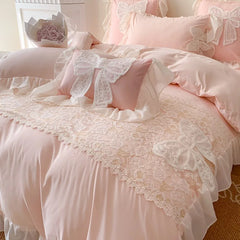 Three-dimensional Embroidery Lace Washed Cotton Quilt Cover Chiffon Soft /Breathable Bed Sheet Bedding Four Piece Set