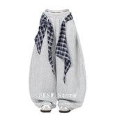 Baggy Drawstring Pants Gray Long Trousers Wide Fit Pants Y2k Harajuku Japanese Loose American Retro Hip-pop Sweat Pants