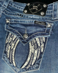 Y2K American Embroidery Diamond Retro Punk Low Waist Casual Jeans Blue Jeans Wings Pattern High Street Slim Leg Pants