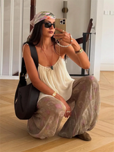 Ruffles Tie Up Pant Suit V-neck Backless Sleeveless Top High Wasit Wide Leg Pants Outfits Lady Beach Wears