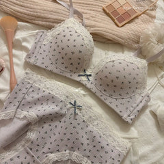 Teenage Lace Floral Bra Set Comfortable Non-steel Ring Beauty Back Small Breasts Gathered up Support Anti-Sagging Bra Set