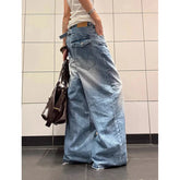 YIBASHU Women Baggy Blue Jeans Y2k Japanese Streetwear Denim Pants Wide Fit American Retro Grunge Hip-pop Harajuku Cowboy 2000s