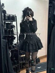 Vintage Gothic Style Lace Up Dress Design High Street Black Lolita Slim Dresses Y2k Lace Long Sleeve Clothing