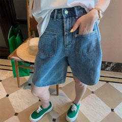 plus Size Denim Wide Leg Shorts Loose Fit Slimming Straight Cut Five-Quarter Trendy Blue Jeans Casual Shorts