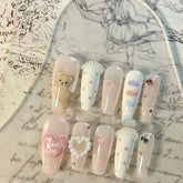 Fresh Bear Cloud Bow Handmade Wear Nails Pearl Love Cute Nail Art Sweet Cartoon Removable Fake Nails