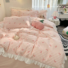 3 Piece duvet cover Set bowknot printting Quilt cover Set comfortable Ruffles Bedding Set Bedspread