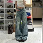 Plus Size Loose Straight Leg Jeans High Waist Wide Leg Long Trousers Bootcut Denim Pants Big Size Casual