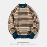 Vintage Striped Casual Trendy Loose O-neck Long Sleeve Knitted Sweaters Male Pullovers Tops