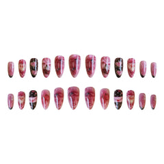 24pcs Sweet Letter Press On Nails Cute Cherry Bowknots Ladybug Strawberry Decor False Nails Blush Pink Almond Fake Nail