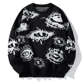 American Round Neck Long-sleeved Loose Sweater Sweater Jacquard Eye Pattern Hip Hop Casual Couple Pullover