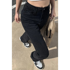Korean High Waist Streetwear Straight Leg Jeans Girls Y2k Clothes Pants Black Baggy Harajuku Denim Trousers