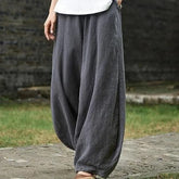 Cotton Linen Bloomers Wide Leg Pants Vintage Full Length Elegent Pants Solid Elasitic Waist 5XL