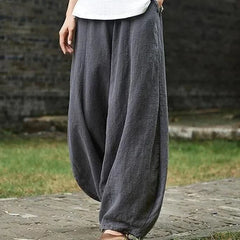 Cotton Linen Bloomers Wide Leg Pants Vintage Full Length Elegent Pants Solid Elasitic Waist 5XL