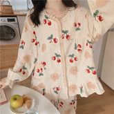 Princess Style Plus Size Student Nightwear Ladies Sweet Breathable Crew Neck Sleepwear Loungewear