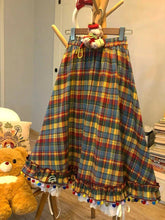 Kawaii Vintage Cute Plaid A-line Skirt Design Chic Elastic Waist Patchwork Skirt Pretty Loose Skirt Y2k